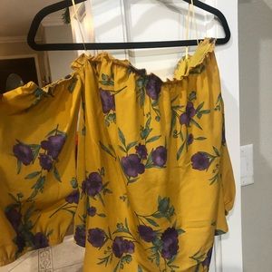 Floral mustard color off shoulder top